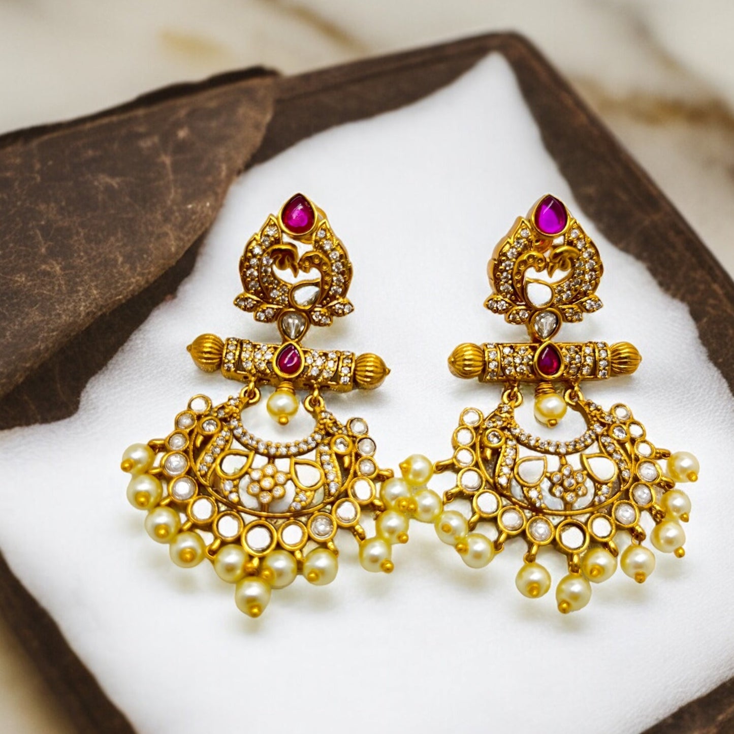 Zubeda - Stone Studded Gold-Plated Temple Earrings
