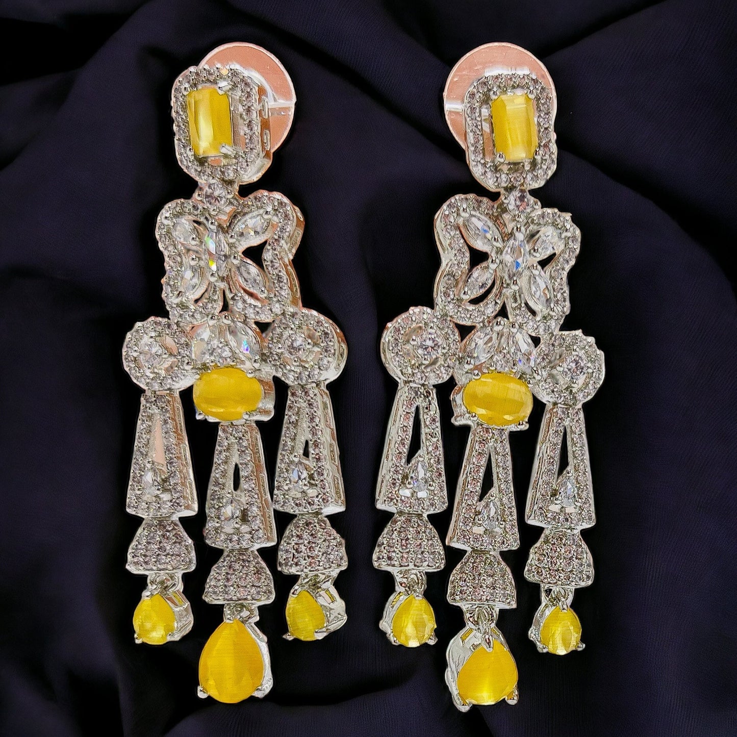 Jhilmil - Premium CZ Earrings Yellow