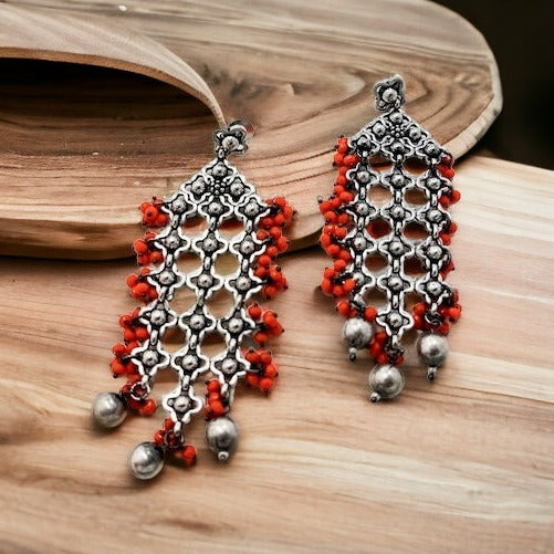 Criss Cross Silver Replica Earring - Orange