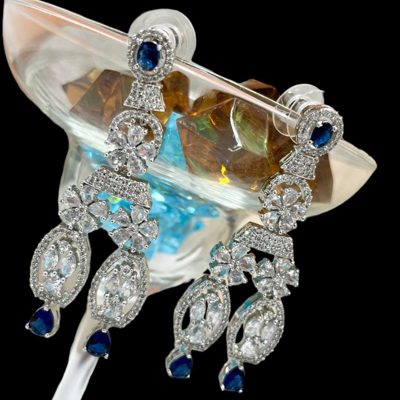 Dangler Earrings - Premium CZ stones with anti-tarnish finish Blue