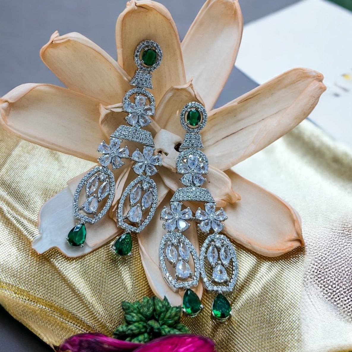 Dangler Earrings - Premium CZ stones with anti-tarnish finish Green