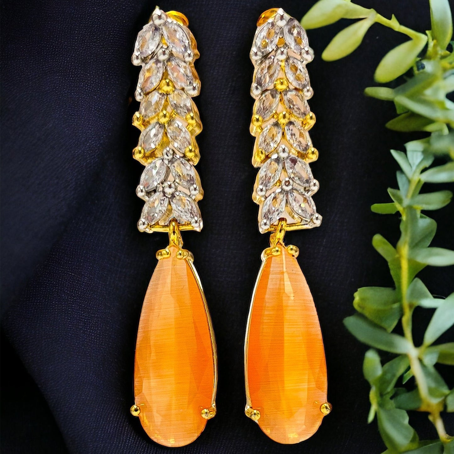 Water Droplet Shaped Premium CZ Earrings Orange