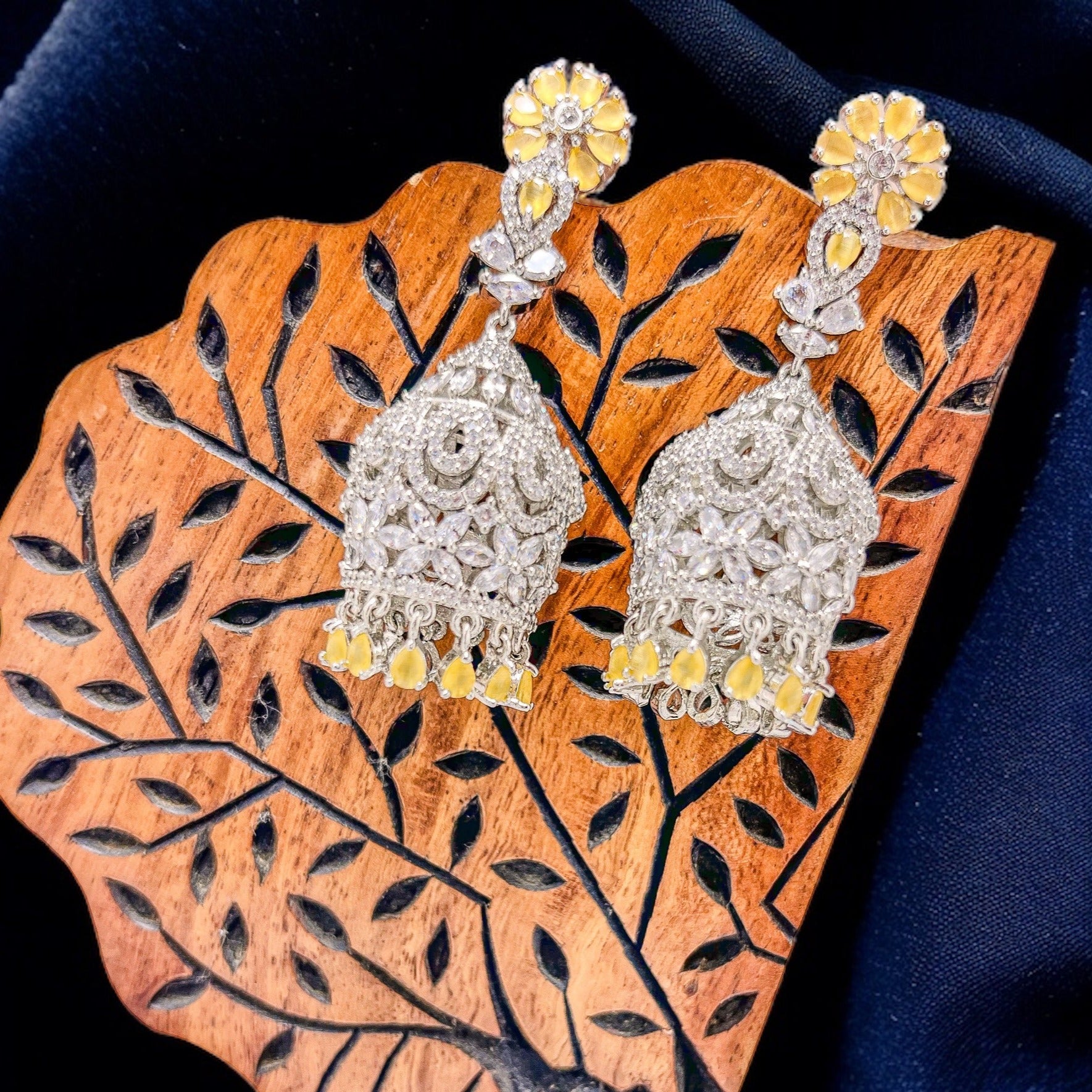 Mumtaz - Premium CZ Dangler Earrings Yellow