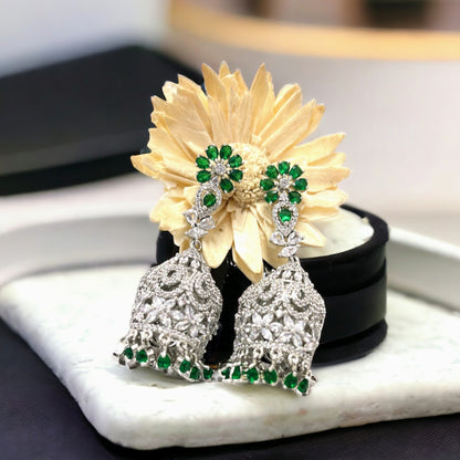 Mumtaz - Premium CZ Dangler Earrings Green