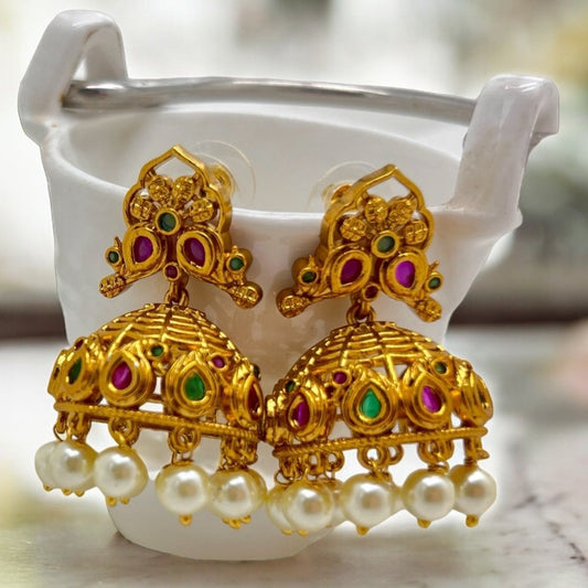 Golconda - Stone Studded Gold-Plated Temple Earrings