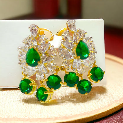 Hema - CZ Earrings Green