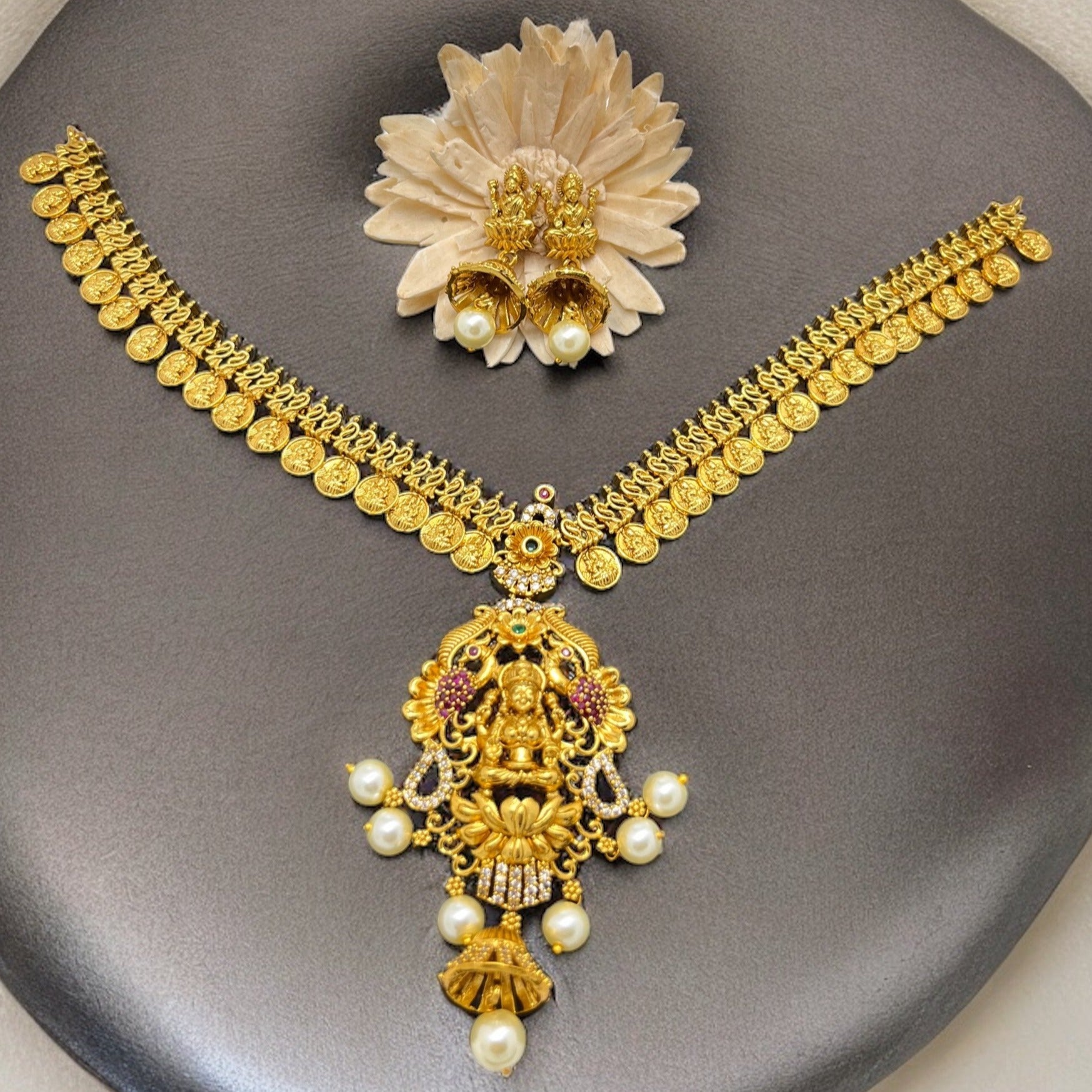 Lakshmi Gold-Plated Temple Necklace Jewellery Set