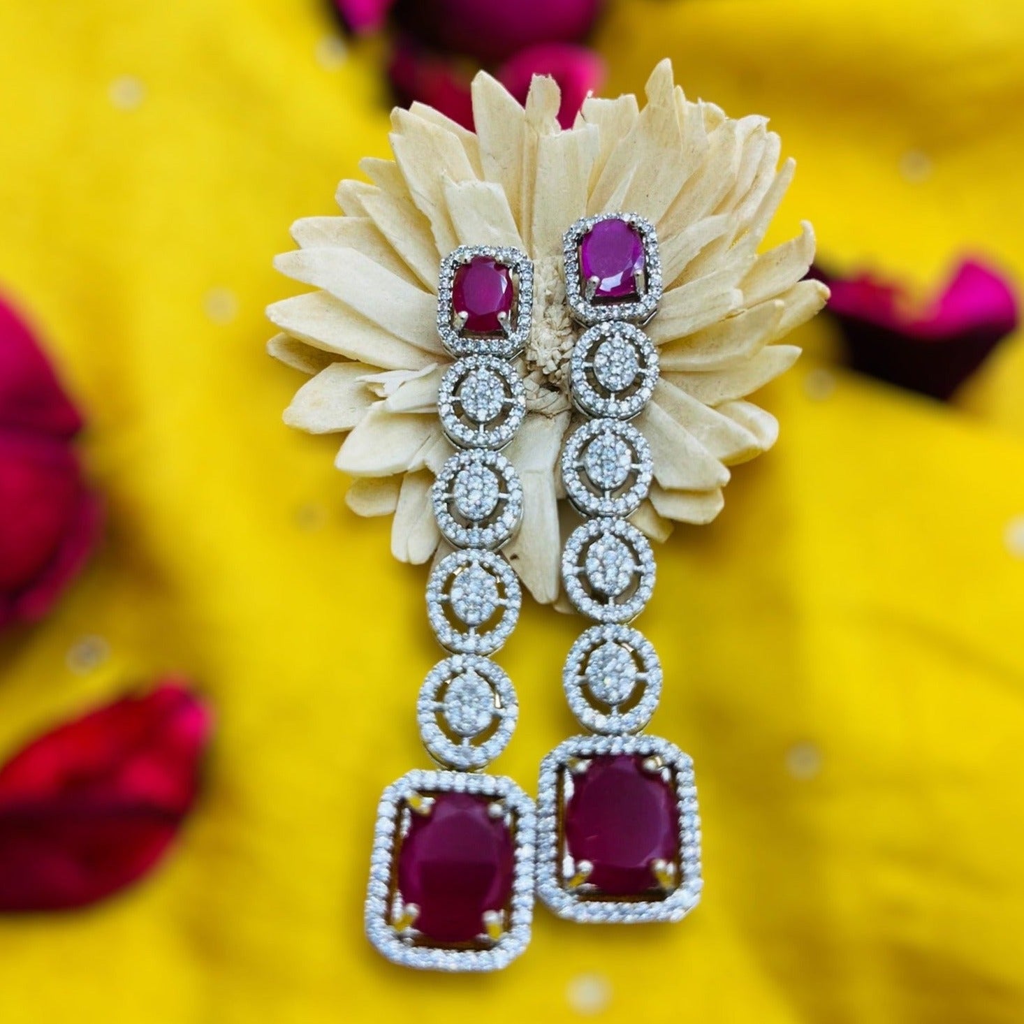 Madhubala - Premium CZ Earrings Garnet