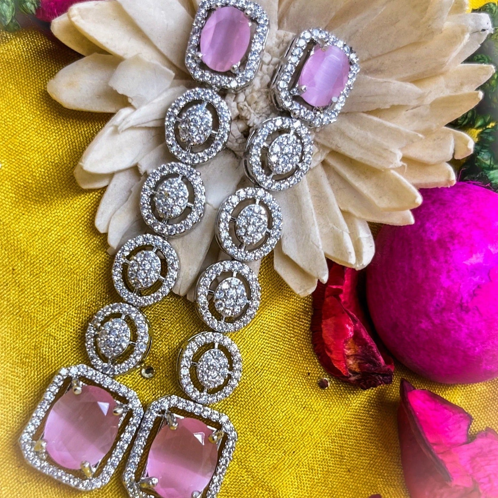 Madhubala - Premium CZ Earrings Pink