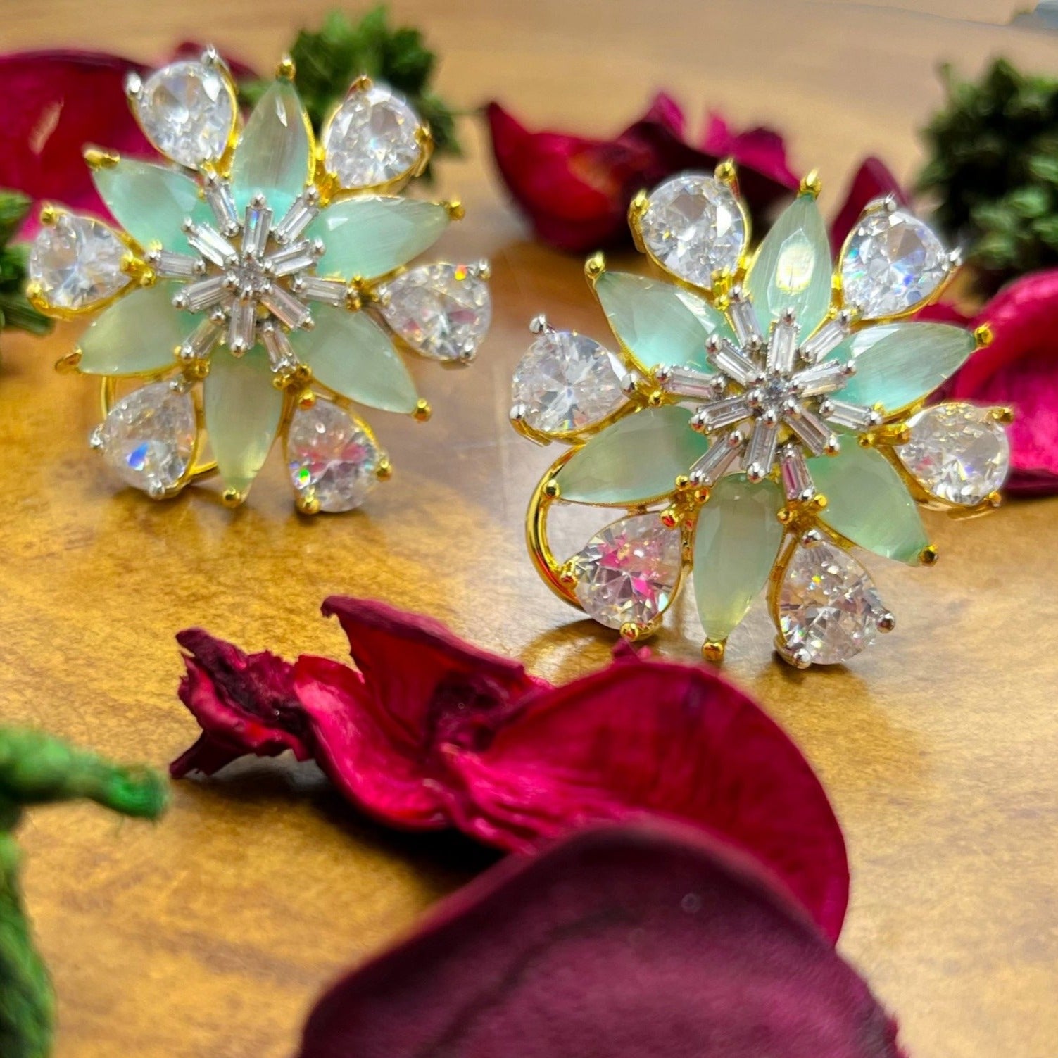 Madhuri - Premium CZ Studs Green