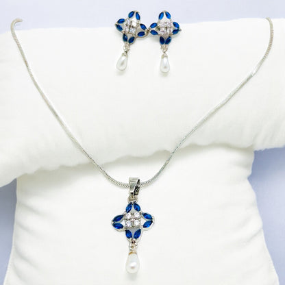 Mini Flower AD Set with Pearl Droplet-Royal Blue