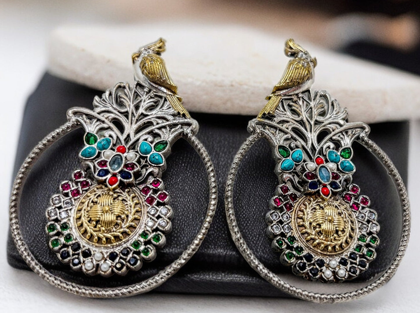 Panchi Silver Replica Earring - Multi Colour