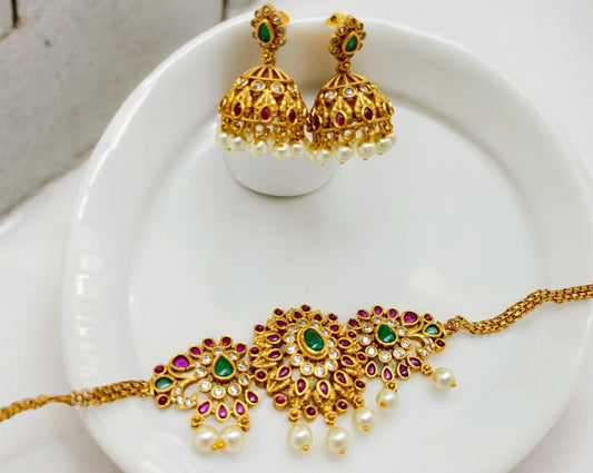 Pooja - Gold-Plated Temple Long Choker Set