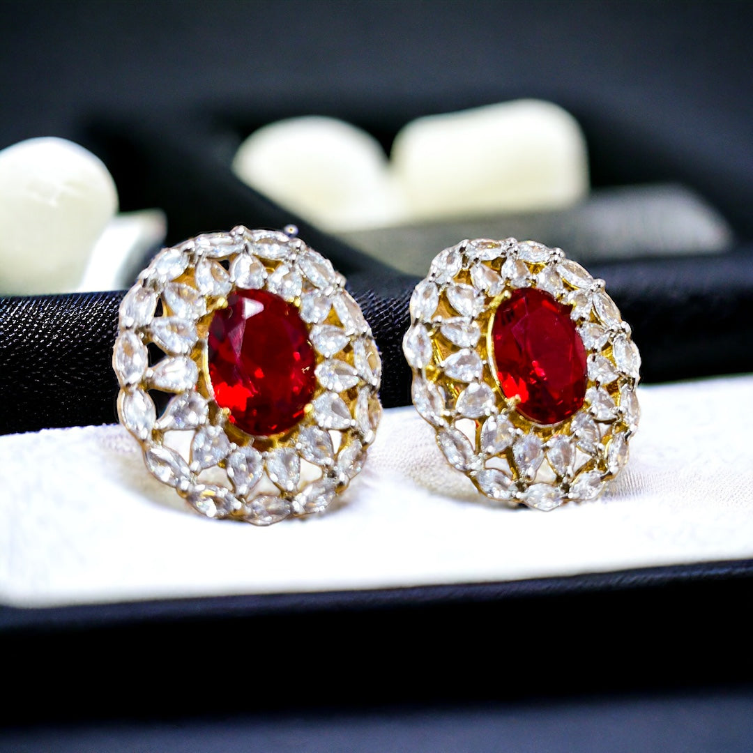 Rani - High Quality CZ Studs Red