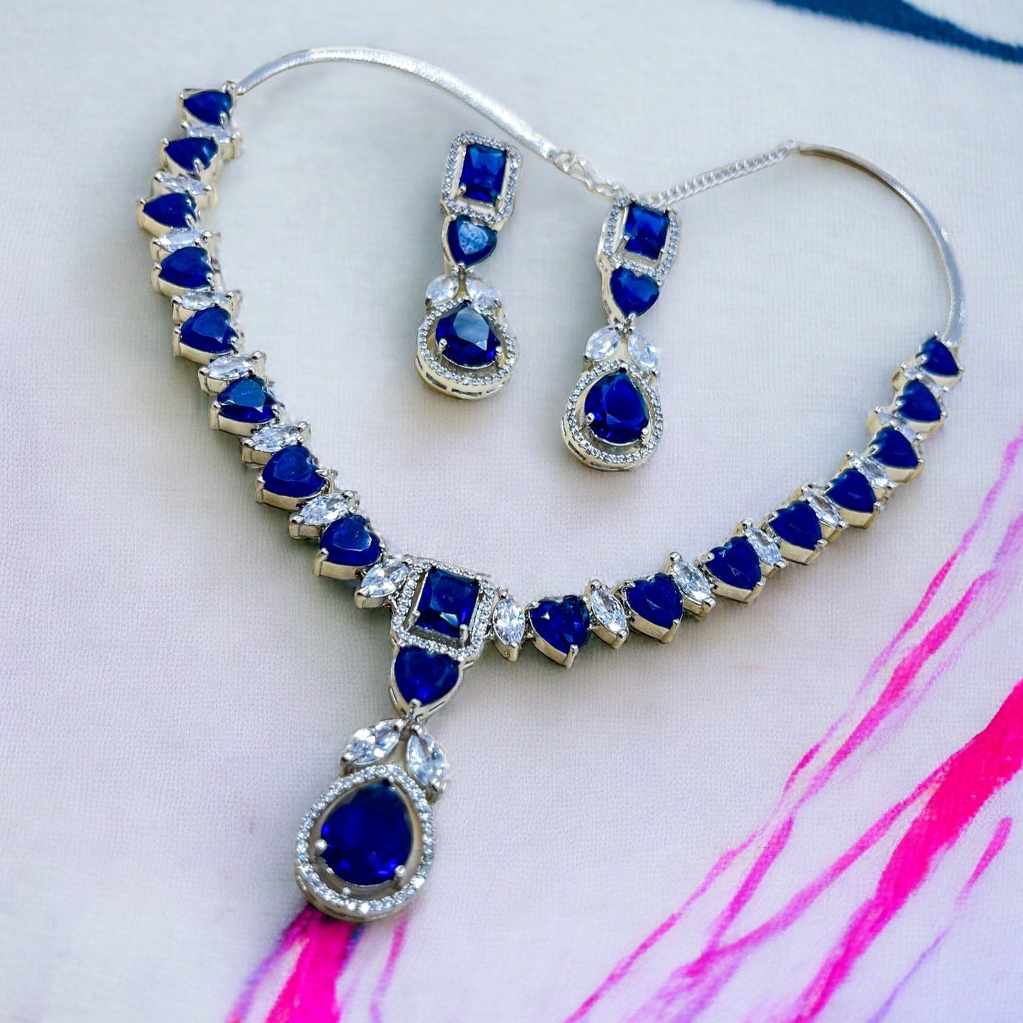 Sridevi - Anti-tarnish Premium CZ Set Blue