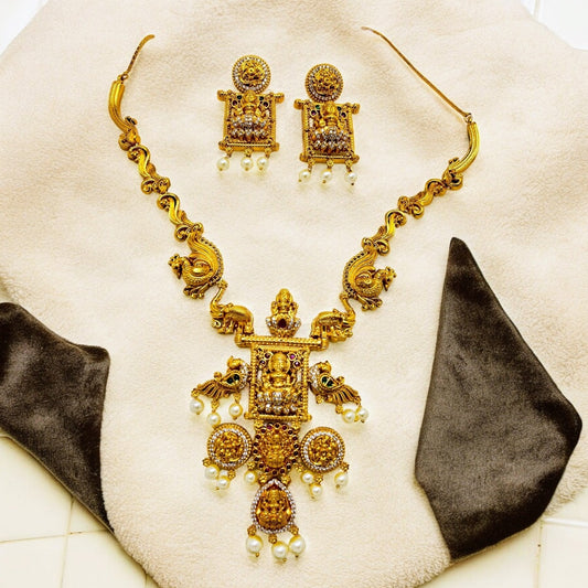 Statement Gold-Plated Temple Necklace Jewellery Set