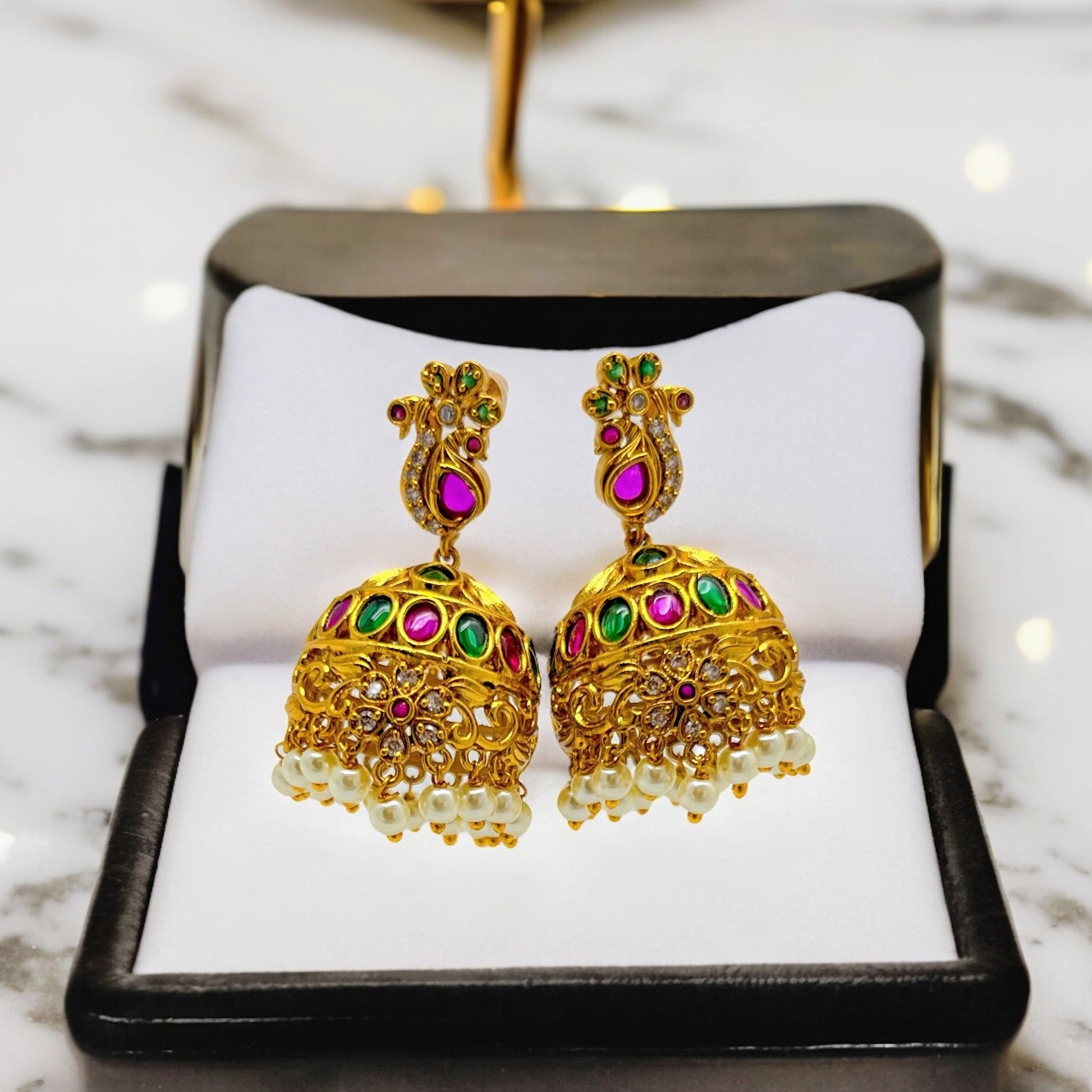 Topore - Stone Studded Gold-Plated Temple Earrings