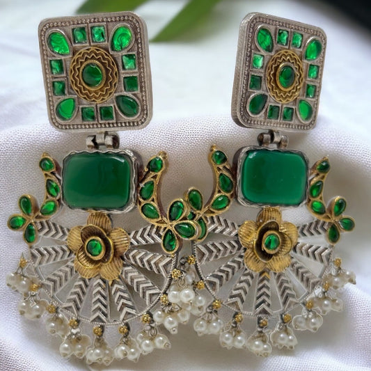 Zeeba Silver Replica Earring Green