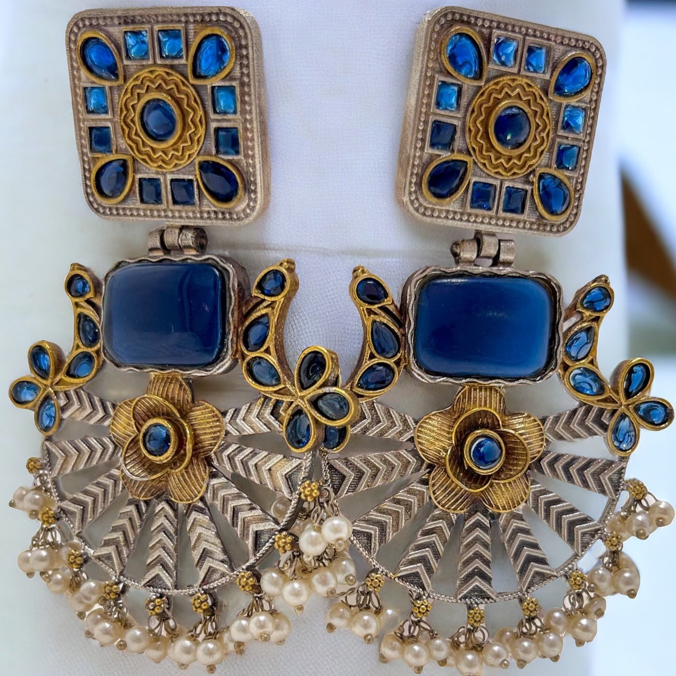 Zeeba Silver Replica Earring Blue