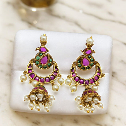 Zohra - Stone Studded Gold-Plated Temple Earrings